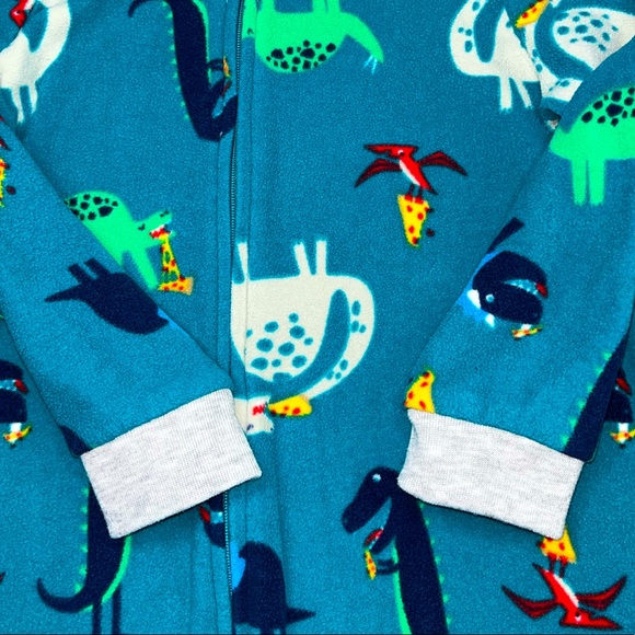 Carter’s Dinosaur Footed Fleece Pajama’s 4T Teal Blue - Picture 7 of 12